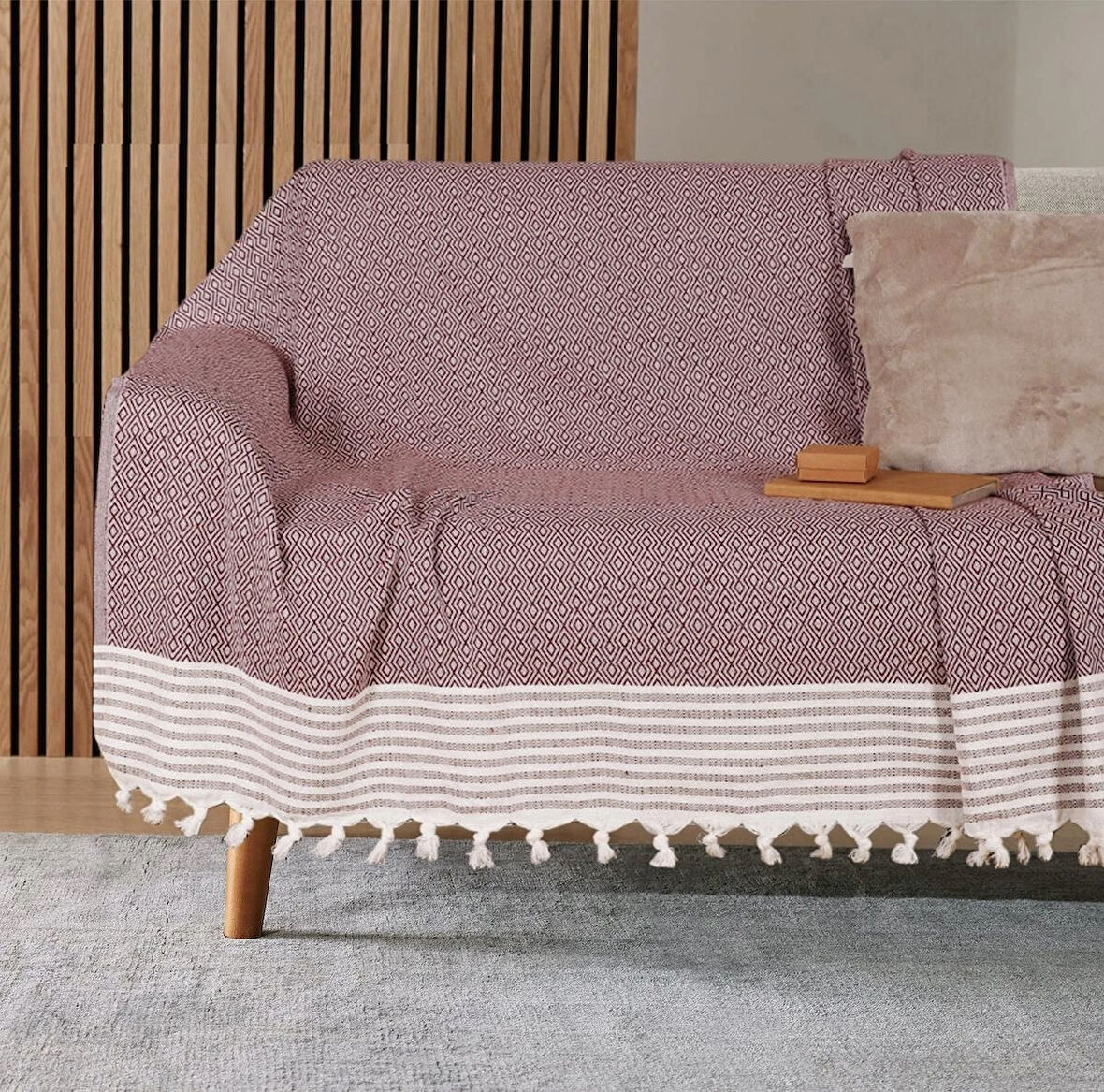 Buldan İşi Kaymaz Pamuklu Koltuk Örtüsü 170x210 Cm Koltuk Şalı Çekyat Kanepe Örtüsü - Mürdüm 