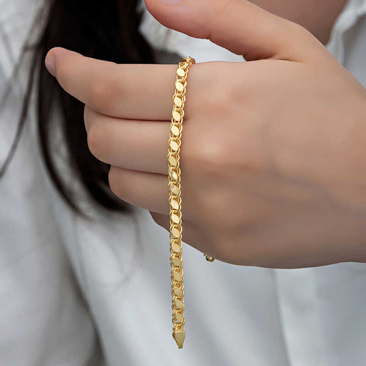 Himarry 925 Ayar Gümüş Gold Pullu Zincir Kadın Bileklik