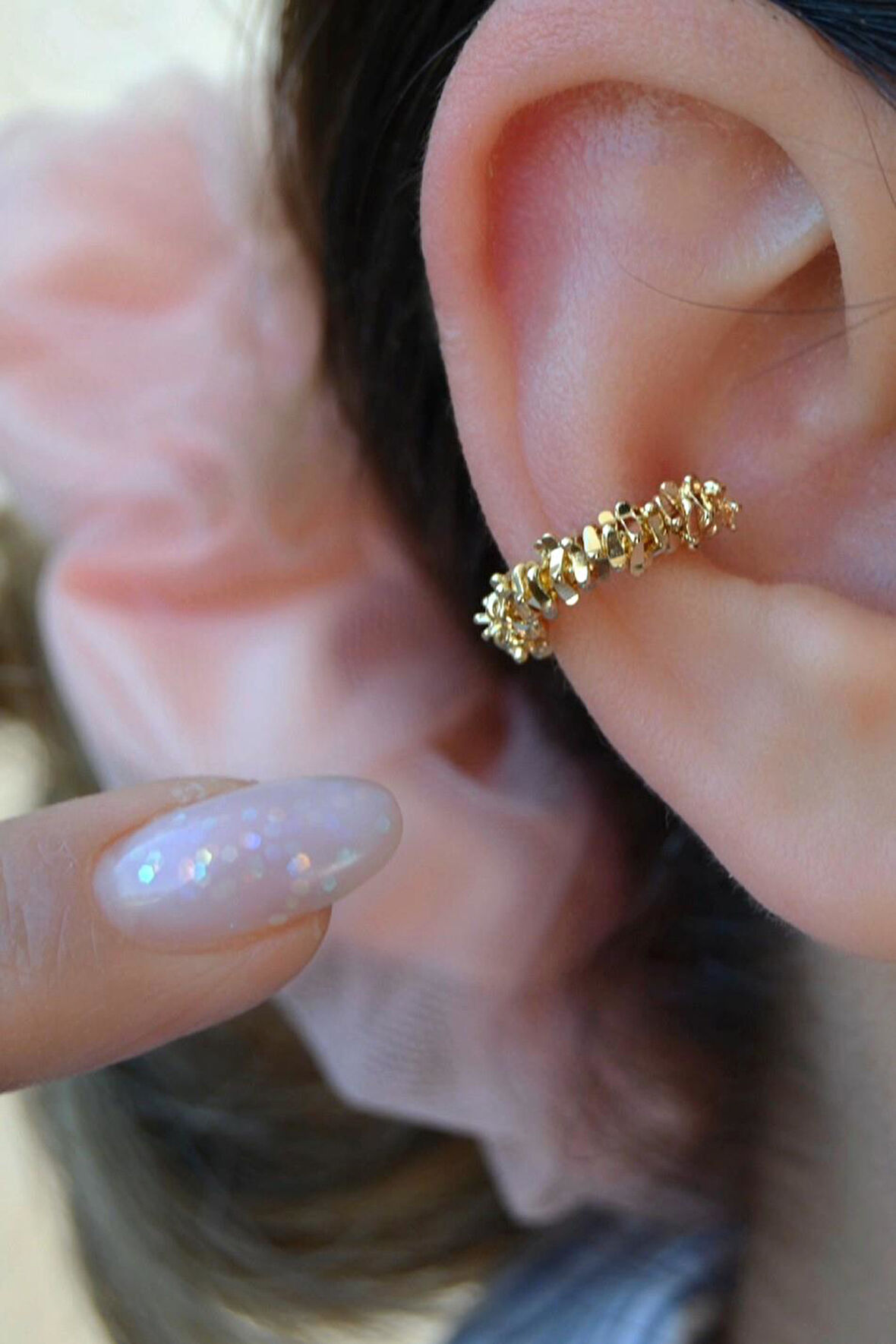 Işıltılı Earcuff Sıkıştırmalı Kıkırdak Küpesi Deliksiz