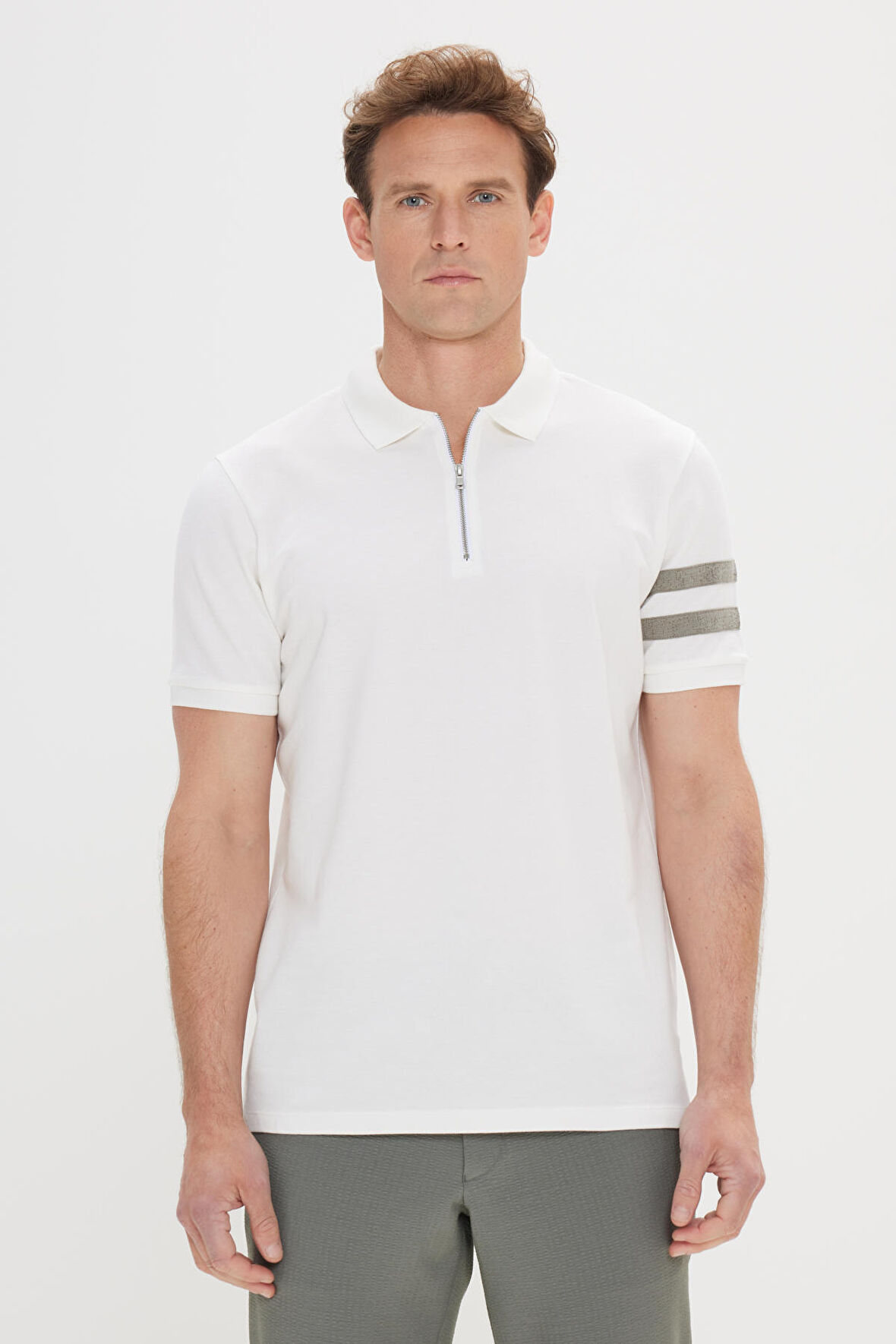 Slim Fit Dar Kesim %100 Pamuk Polo Yaka Tişört