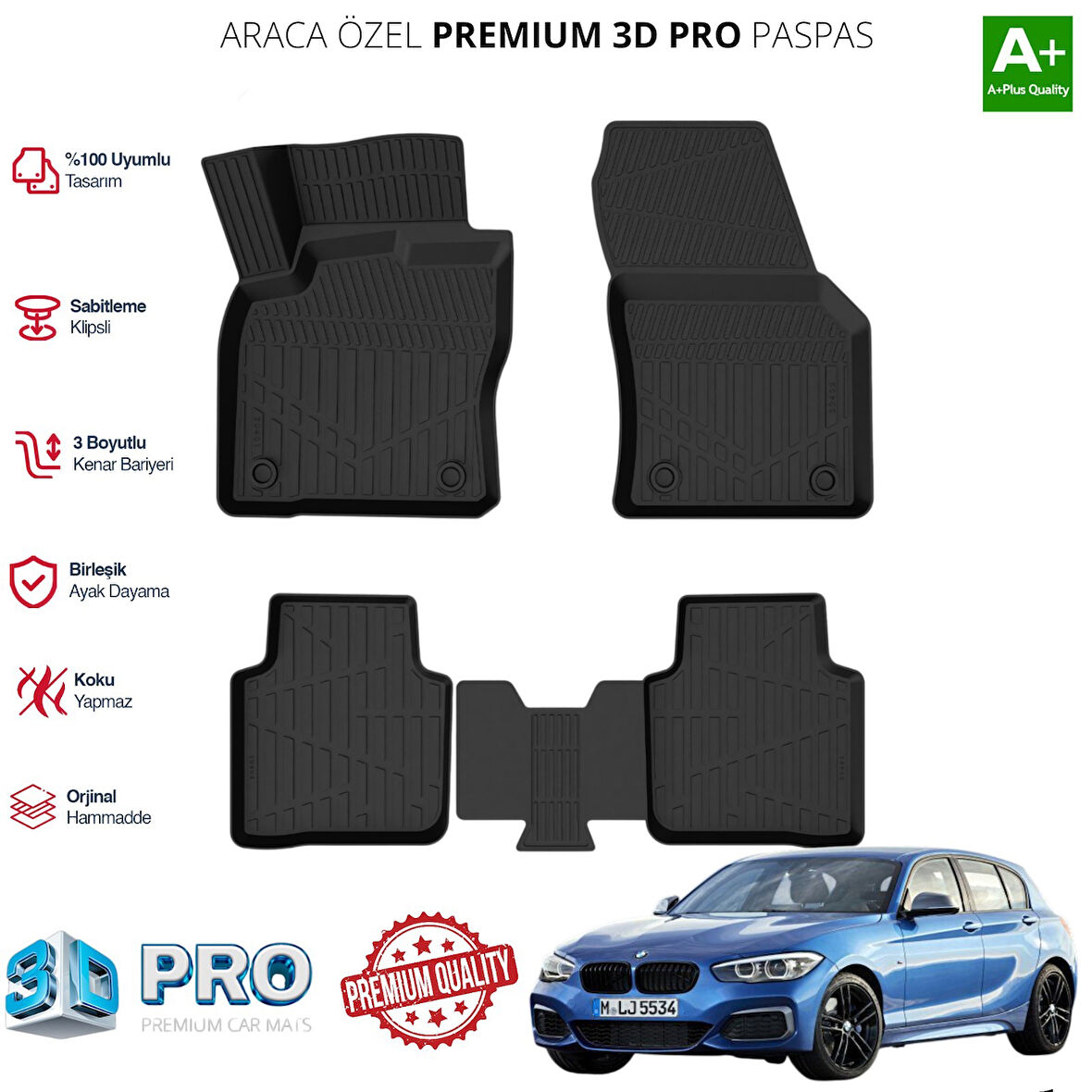 BMW F20 ARACA ÖZEL 3D PASPAS 2011 2012 2013 2014 2015 2016 2017 2018 2019