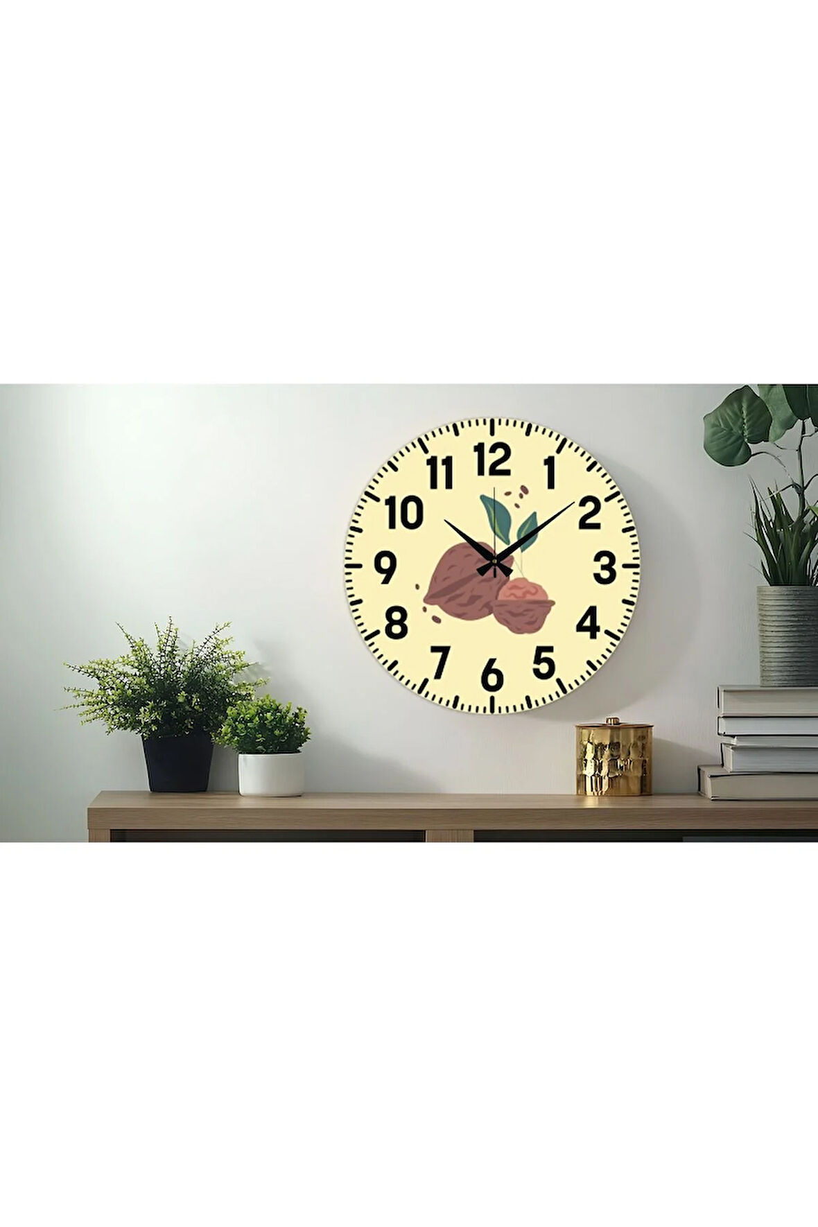 Dekoratif Türkçe Rakamlı UV Baskılı Duvar Saati (Sessiz) Akar Mekanizma 40CM Metal Akrep Yelkovan