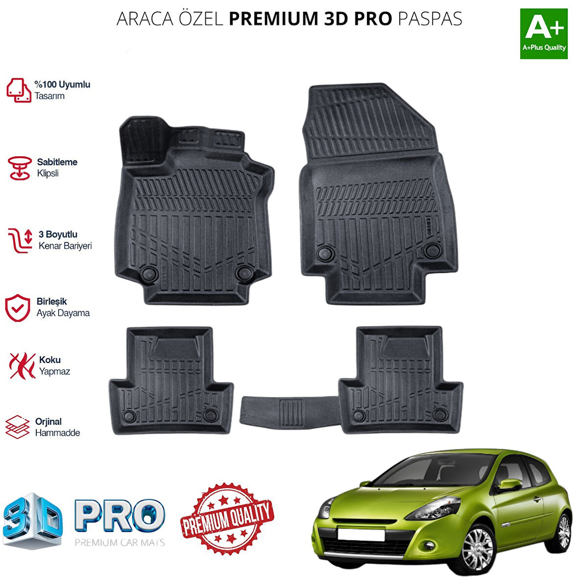 CLİO ARACA ÖZEL 3D PASPAS 2005 2006 2007 2008 2009 2010 2011 2012