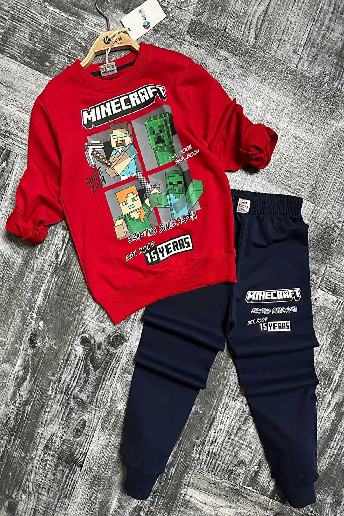 Minecraft Desenli Kırmızı Renk Erkek Çocuk Eşofman Takım