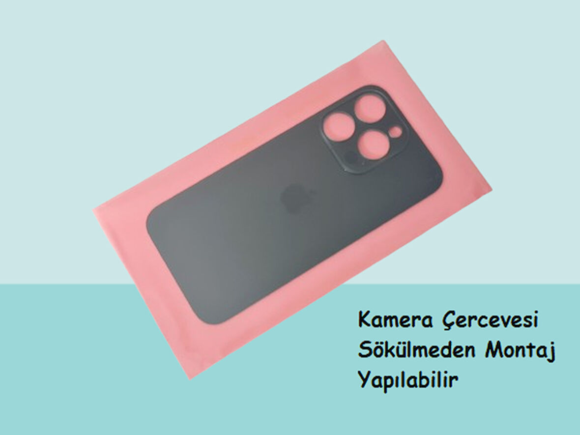 Tkgz - iPhone 14 PRO Arka Pil Batarya Kapağı - Cam kapak Geniş Lens Deliği - FÜME
