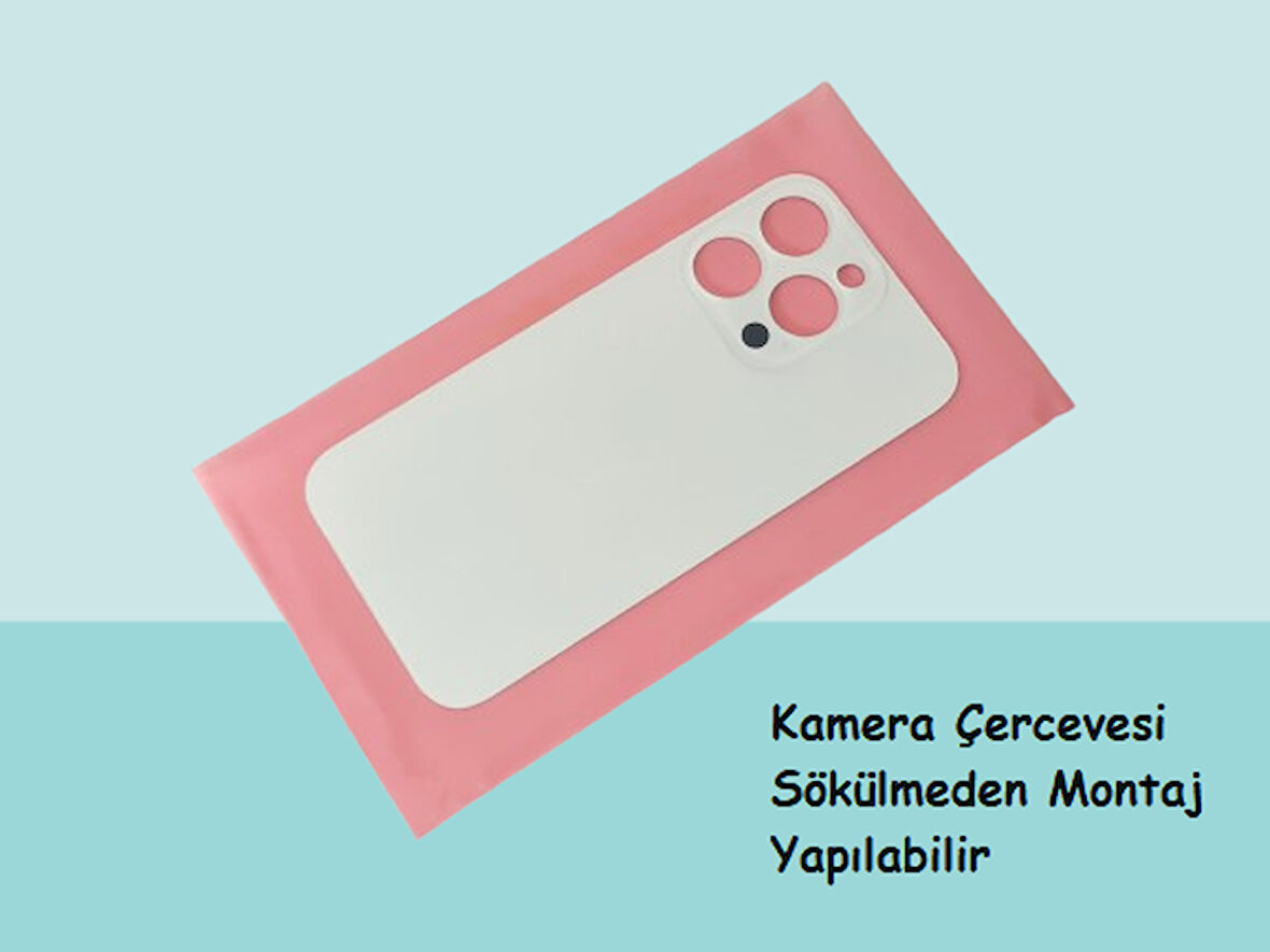 Tkgz - iPhone 14 PRO Arka Pil Batarya Kapağı - Cam kapak Geniş Lens Deliği - BEYAZ