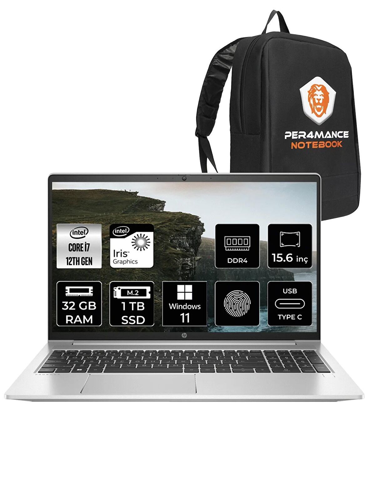 HP ProBook 450 G9 i7 1255U 32GB RAM 1TB SSD 15.6'' FHD W11HOME 6S6X1EA & PER4 ÇANTA