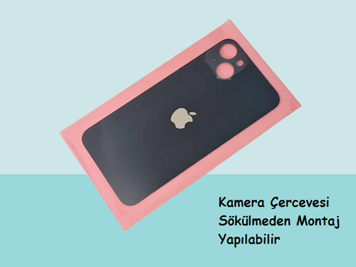 Tkgz - iPhone 14 PLUS Arka Pil Batarya Kapağı - Cam kapak Geniş Lens Deliği - SİYAH