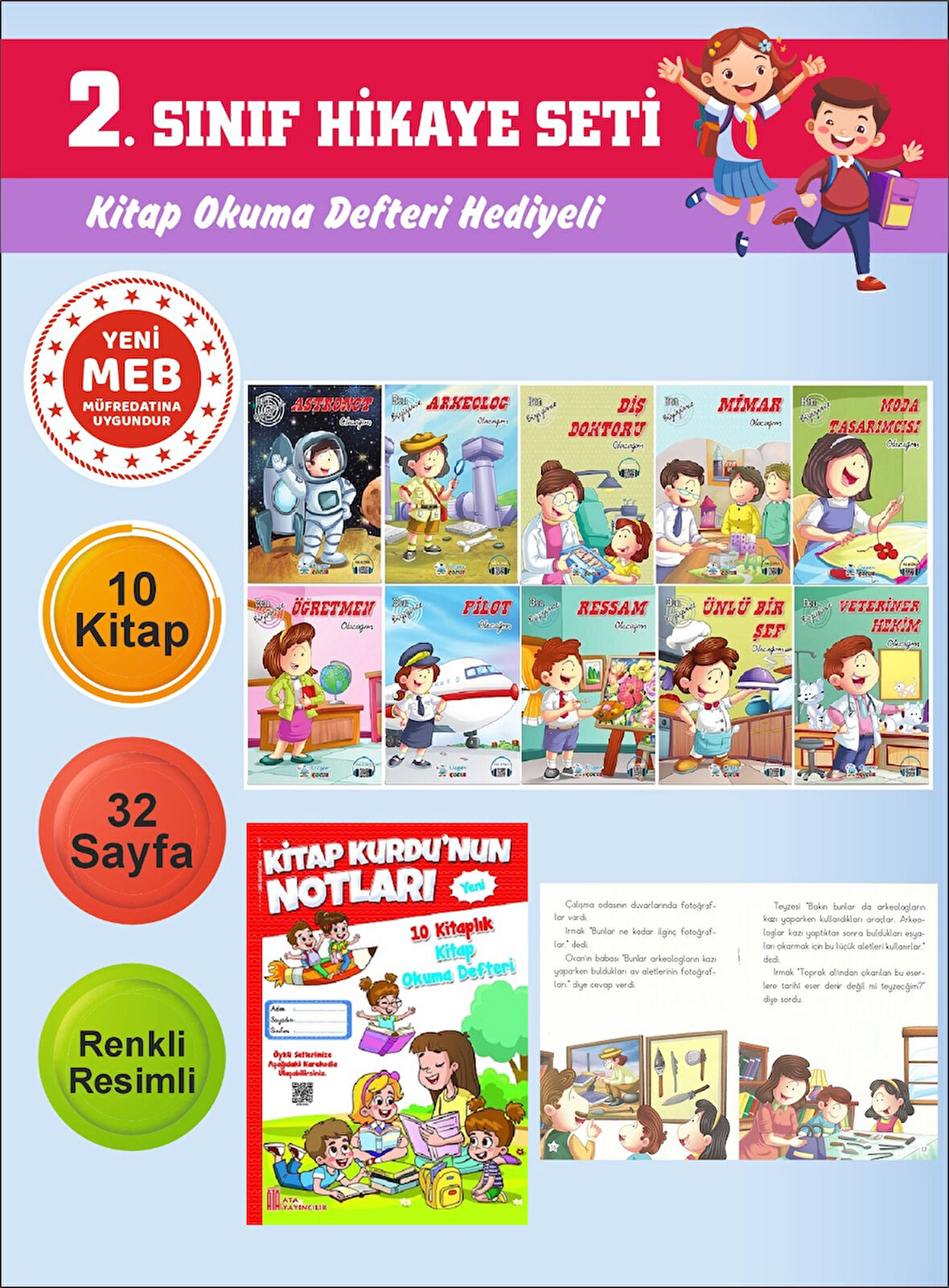 2.Sınıflar İçin Okumayı Sevdiren 10 lu Hikaye Seti (Kitap Okuma Defteri Hediyeli)
