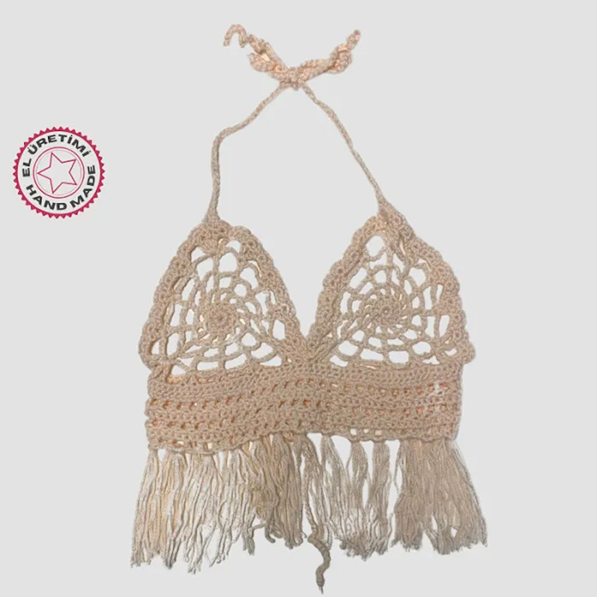 Uretti - ASLI 5776 - El Yapımı Bej Crop Top