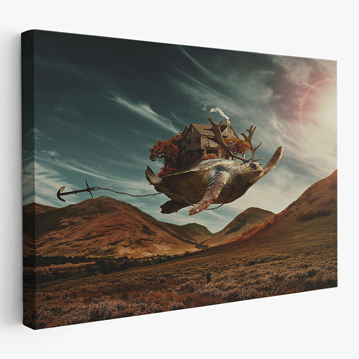 Geyik Boynuzlu Kaplunbağa Sürreal Tablo-6560