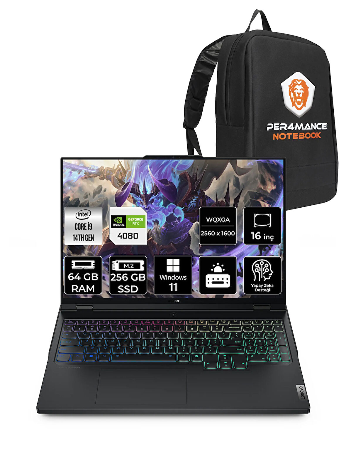 Lenovo Legion Pro 7 i9 14900HX 64GB 256GB SSD RTX4080/12GB 175W 240Hz WQXGA 16" W11P & PER4 ÇANTA