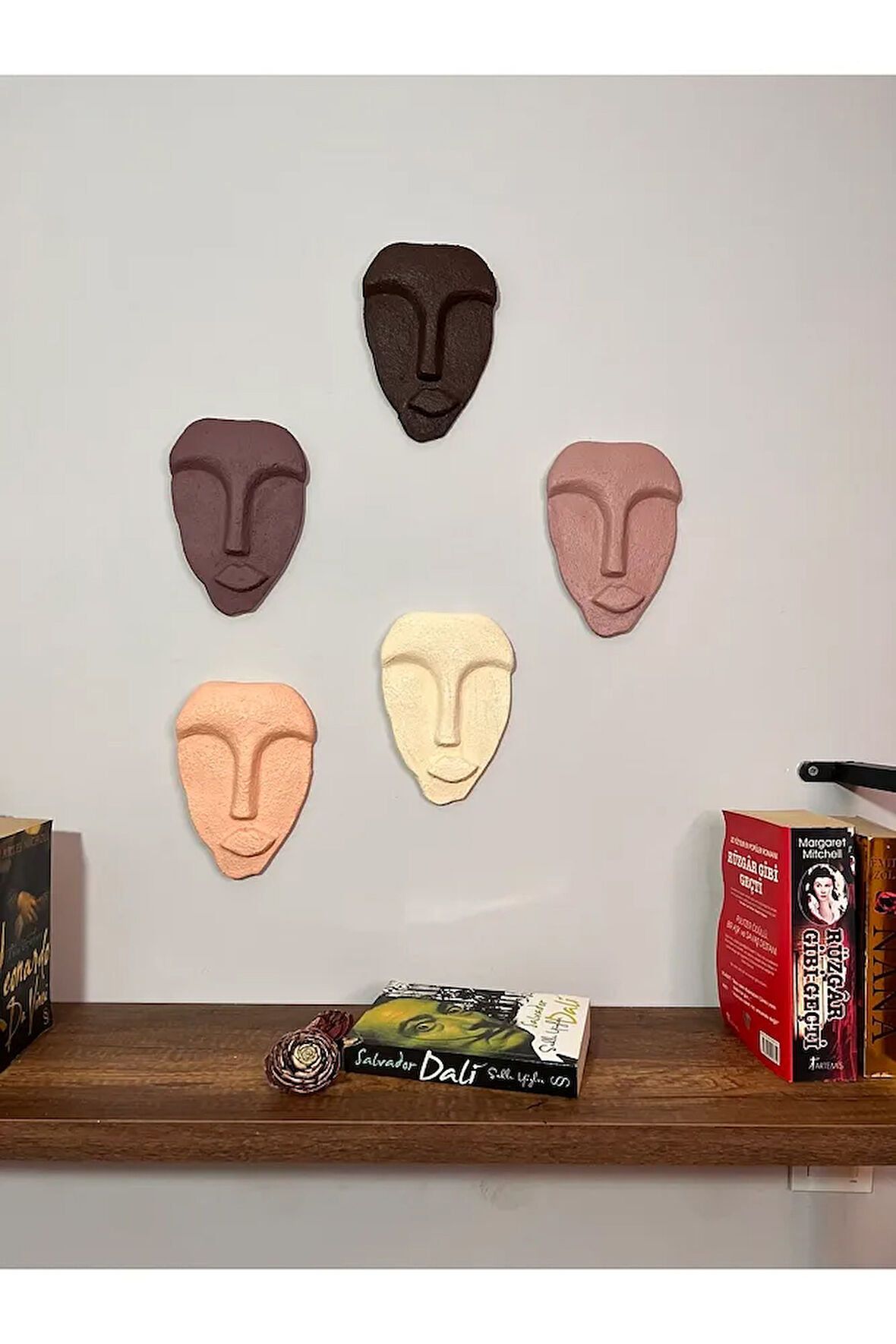 El Yapımı Tasarım Duvar Dekorasyon Maskeleri 5'li Set, Kahverengi Dekor