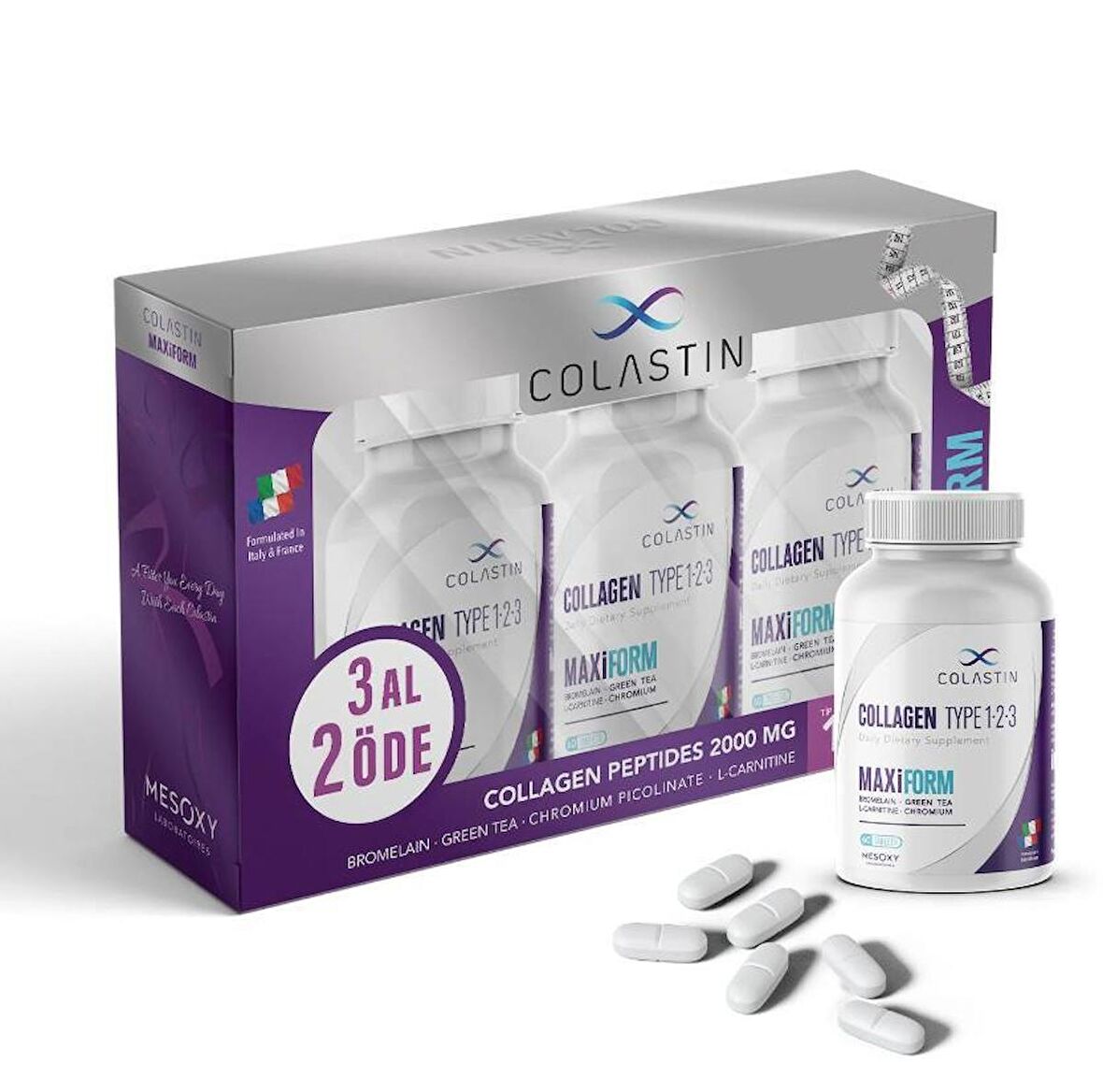 Colastin MaxiForm Kolajen 1-2-3  Güzellik ve Form Bir Arada 3 Al 2 Öde 180 Tablet