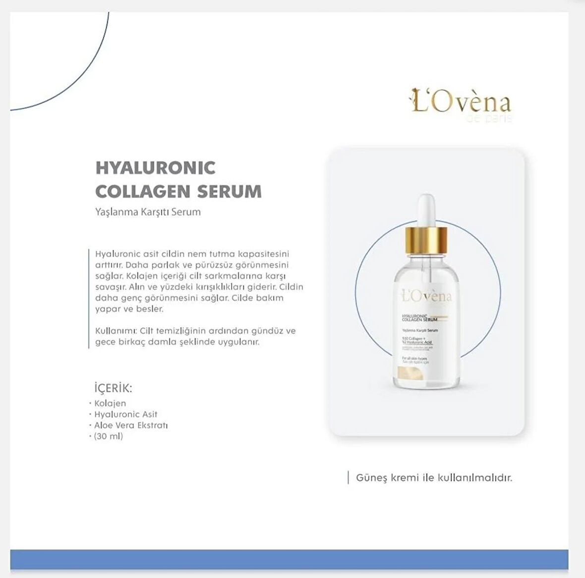 L'Ovéna de paris Hyaluronıc Collagen Serum Yaşlanma Karşıtı 30 ml