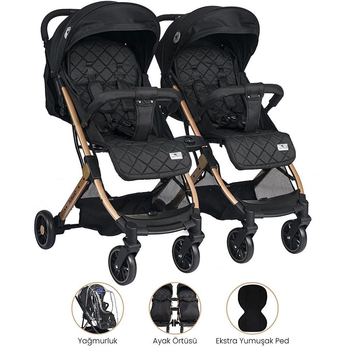 Lorelli Fiorano New Kabin İkiz Bebek Arabası - Black