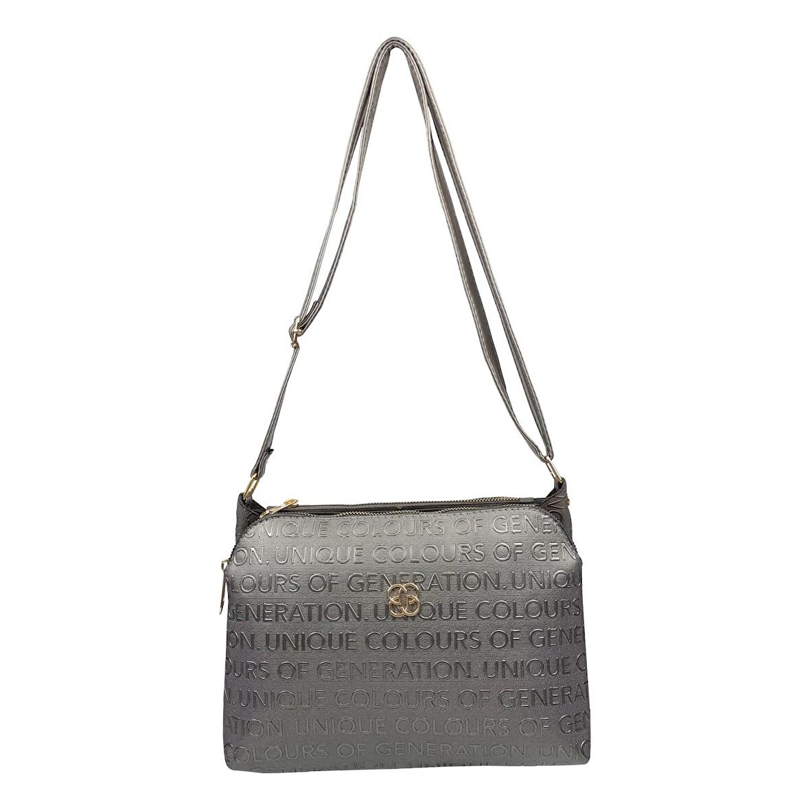 SİA ÇANTA Kabartma Yazı Detaylı Çapraz Askılı  Üç Fermuarlı Gözlü Kullanışlı Şık Çanta