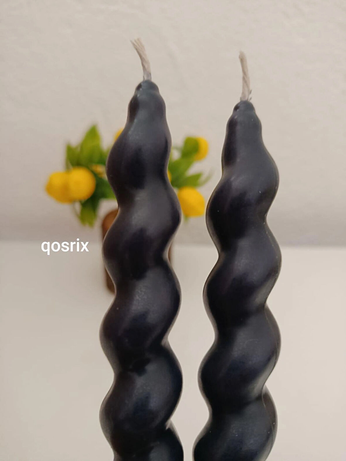qosrix 2'li Antrasit Gri Italyan Burgulu Şamdan Soya Mumu Doğal Kokulu Uzun Çubuk Konik Burgu Spiral Mum Dekoratif