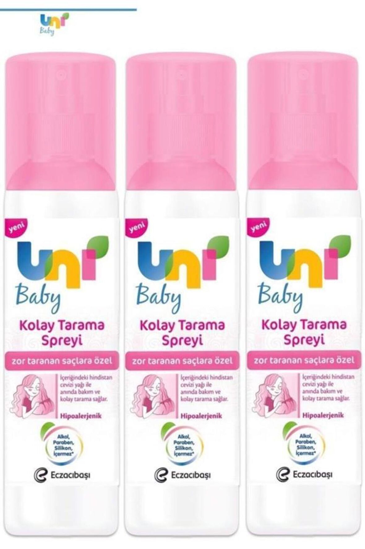 Uni Baby Zor Taranan Saçlara Özel Kolay Saç Tarama Spreyi 200 Ml x 3 Adet