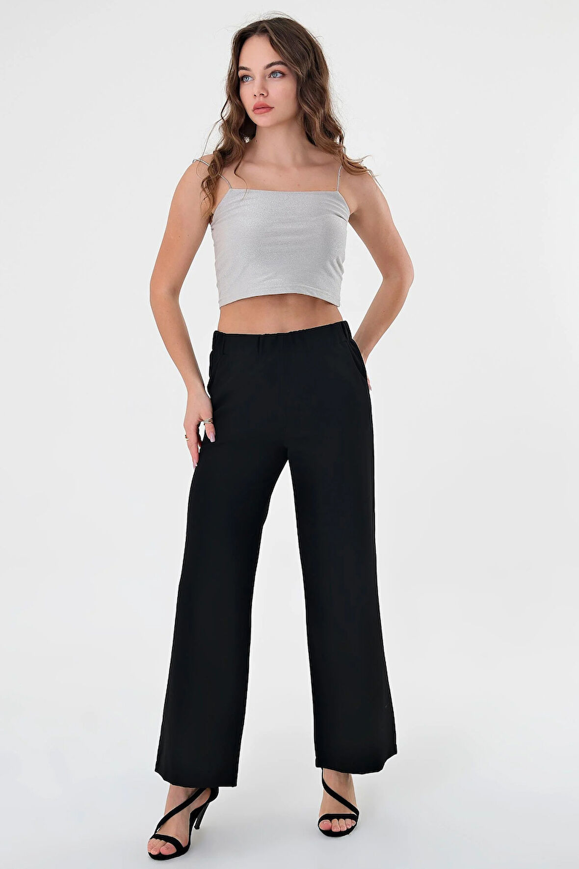 Kadın Siyah Lastikli Palazzo Pantolon