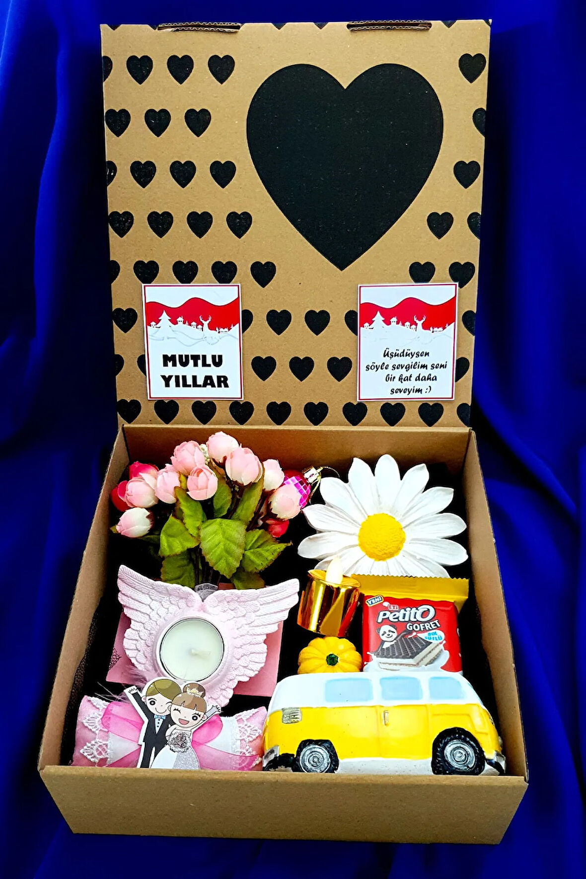 Coys Kraft Kutuda Sarı Pembe Romantik 2022 Yeni Yıl Sevgiliye Hediye Yılbaşı Hediyesi 1daisy4kraft9