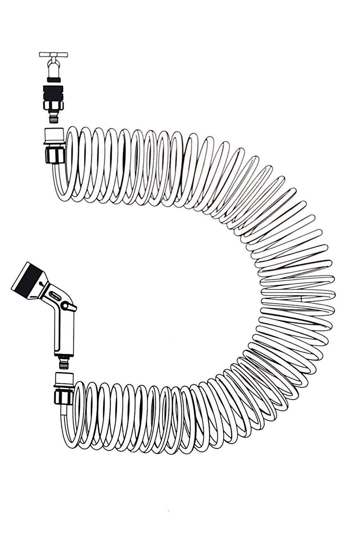 Spiral Hortum Seti Uzayan Bahçe Hortumu Tabancalı Fıskiyeli Hortum 15 Metre Konnektörler Dahil