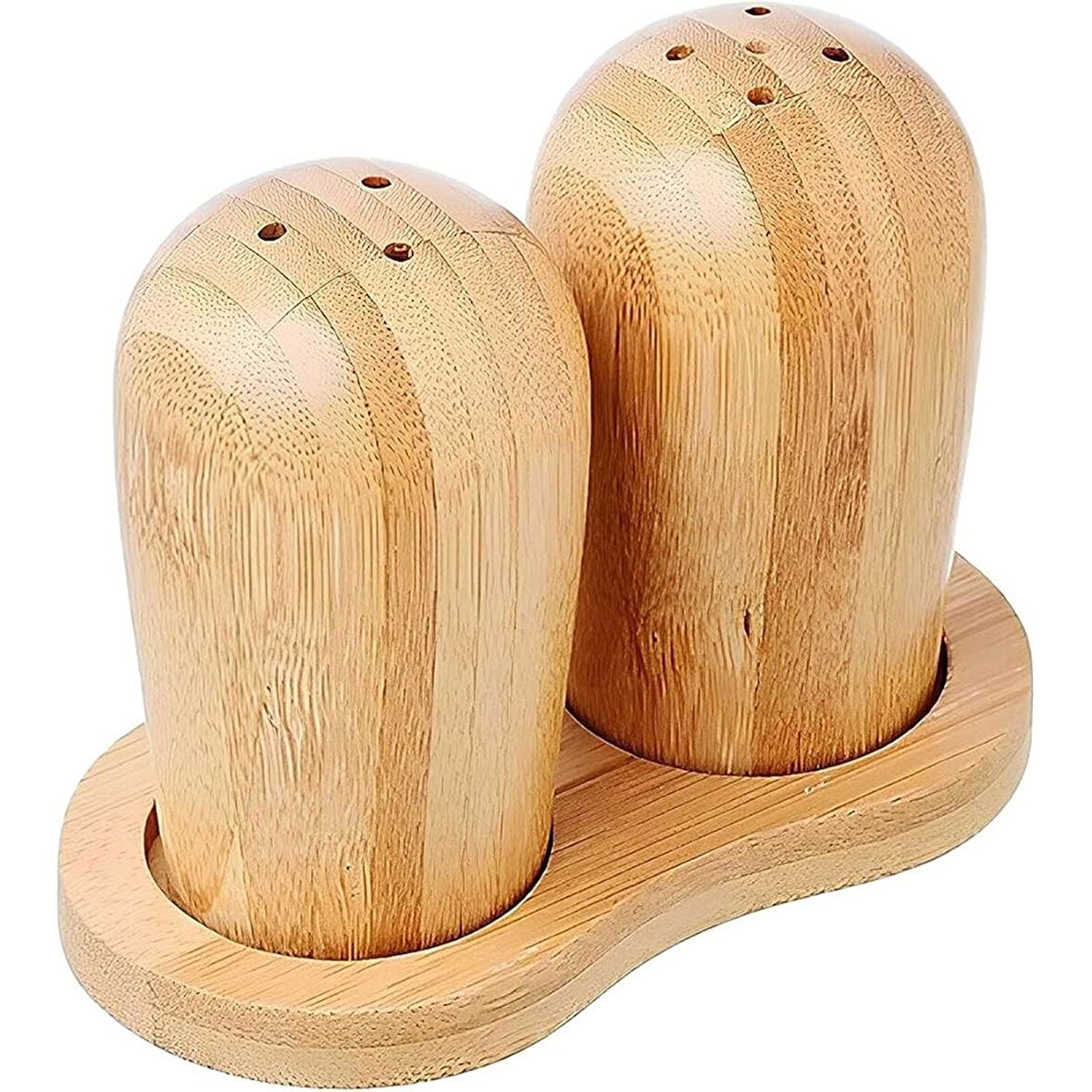 Alvin Doğal Kaliteli %100 Bambu 2 Li Tuzluk Biberlik Baharatlık Standlı Set 