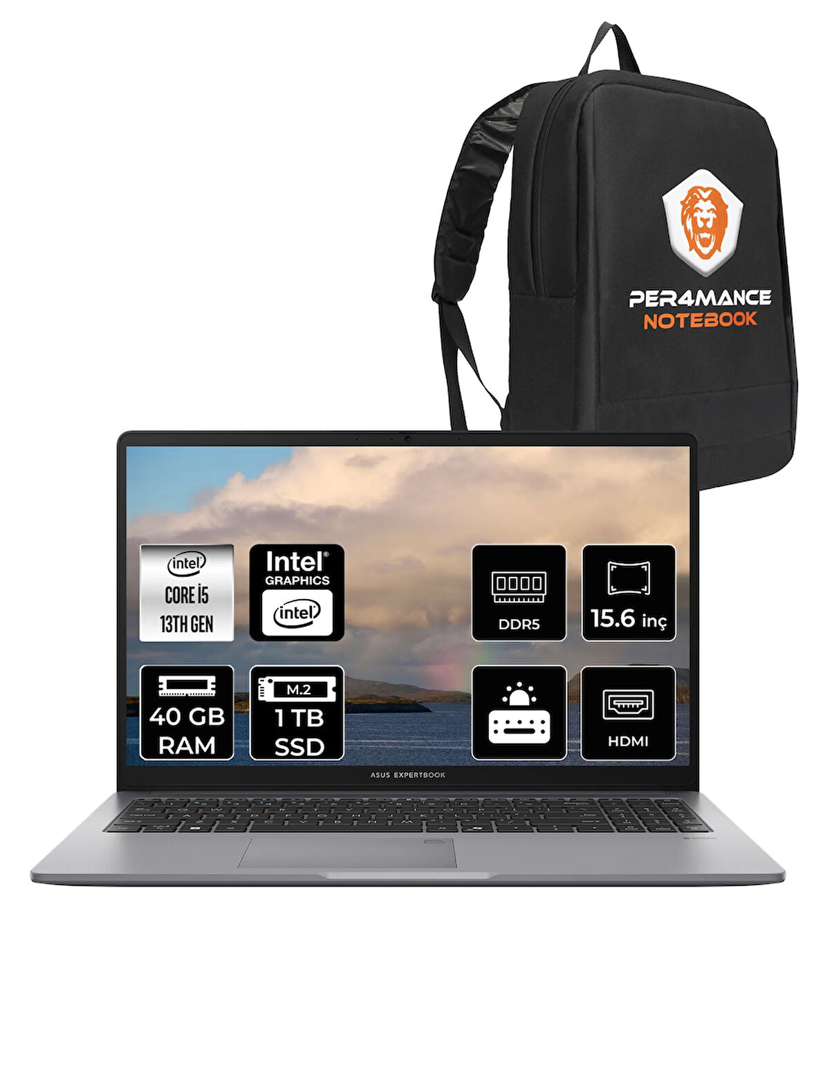 Asus ExpertBook P1 Intel Core i5 13420H 40GB 1TB SSD 15.6" FHD FDOS Taşınabilir Bilgisayar & PER4 Çanta