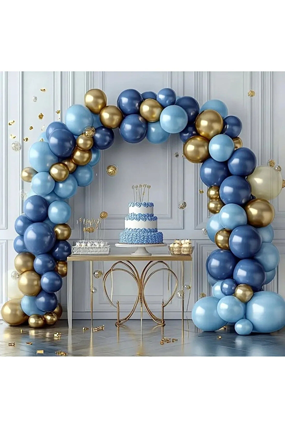 Lacivert Balon Çelenk Seti Altın Konfeti Balonlu Doğum Günü Düğün Yıldönümü Parti Dekorasyonu