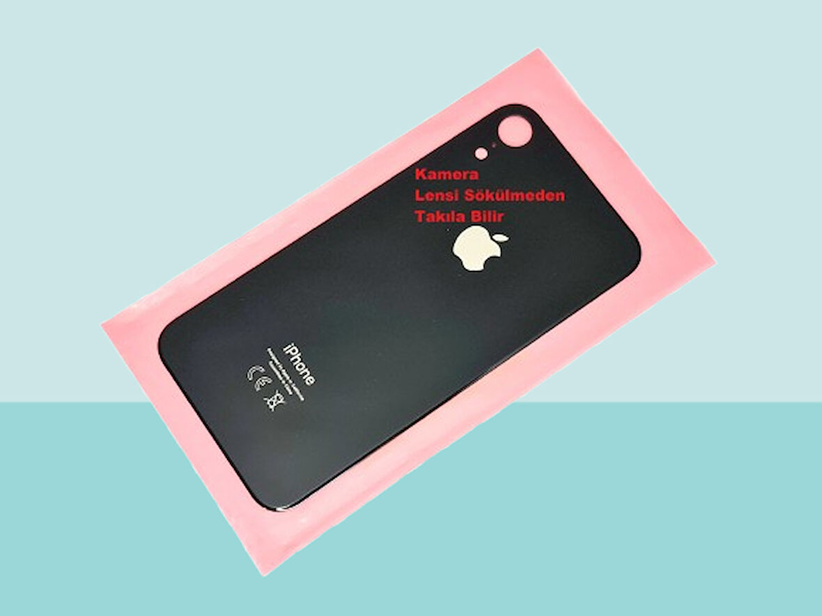 Tkgz - iPhone XR Arka Pil Batarya Kapağı - Cam kapak Geniş Lens Deliği - SİYAH