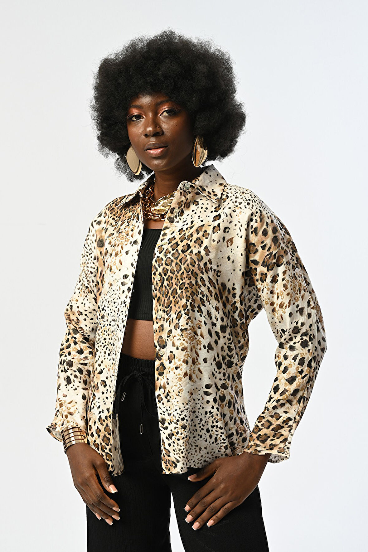 KADIN LEOPAR DESEN GÖMLEK