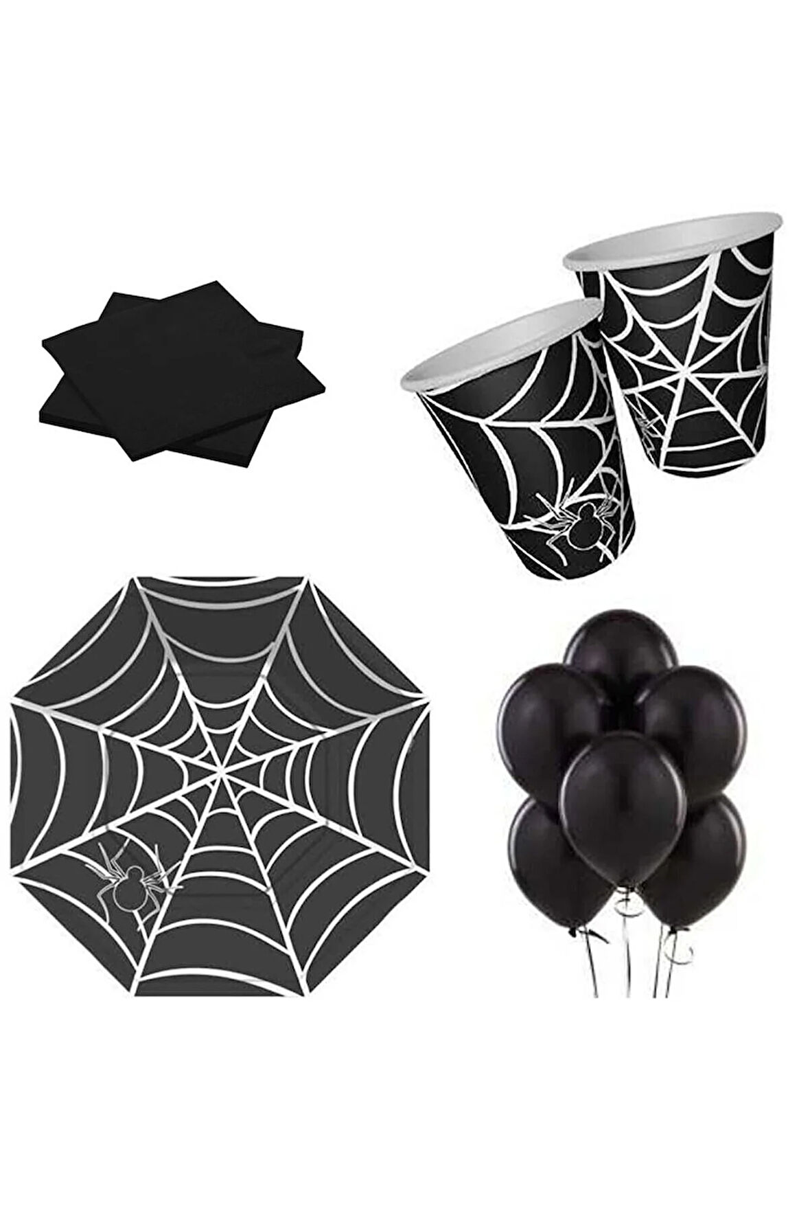 Mini Party Store Cadılar Bayramı Örümcek Ağı Siyah Parti Seti 8 Kişilik