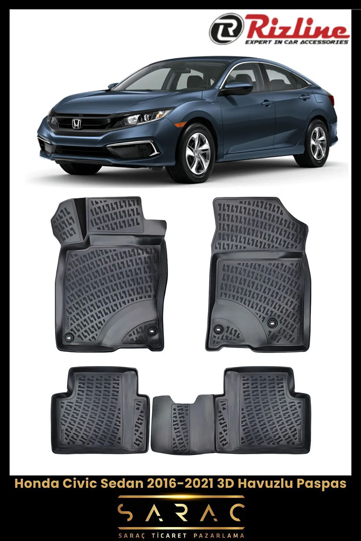 Rizline Honda Civic Sedan 2016 Model(Yeni Kasa) 3D Havuzlu Paspas