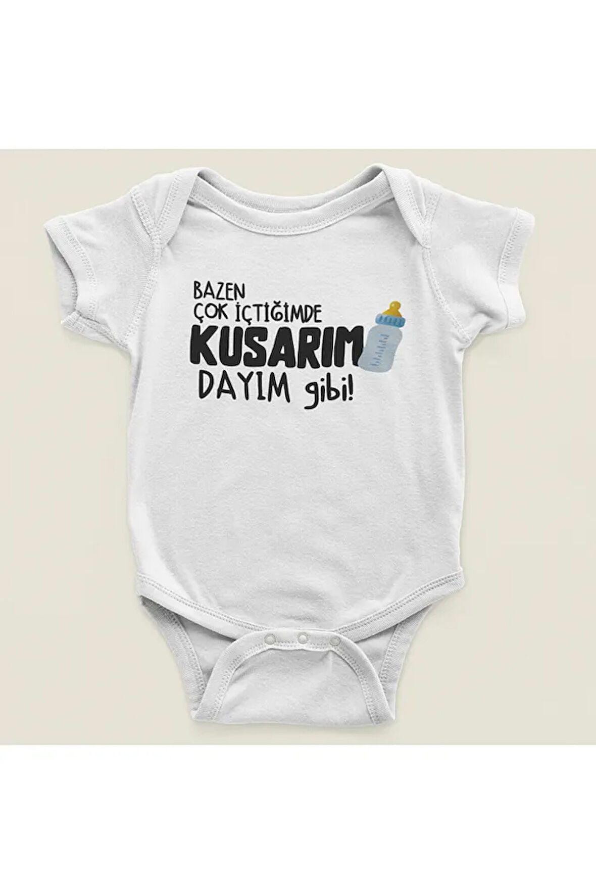 Bazen Çok İçtiğimde Kusarım Dayım Gibi Yazılı Pamuklu Yumuşak Unisex Çıtçıtlı Body Zıbın