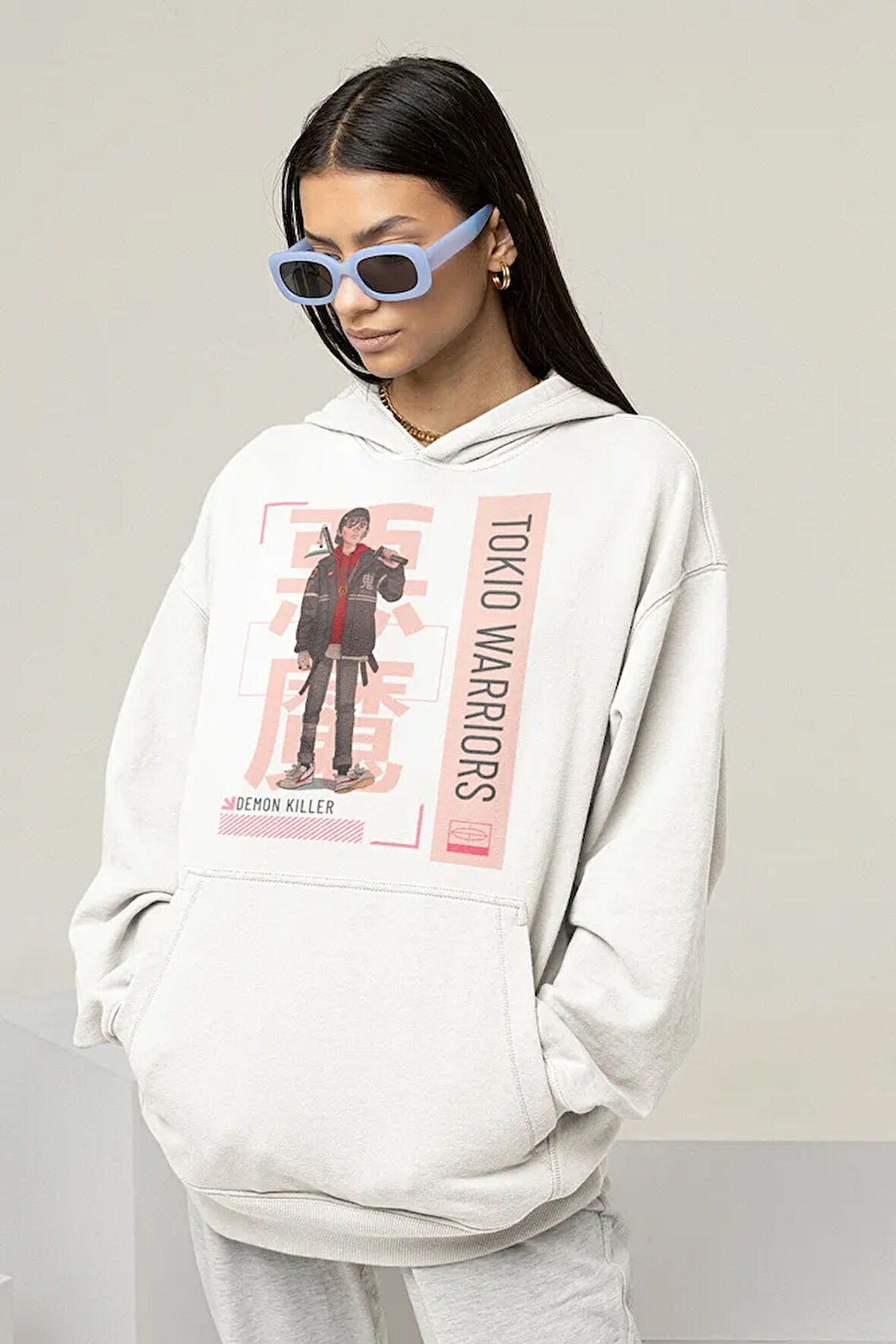 Tokyo Warriors Demon Killer Baskılı Unisex Oversize Hoodie