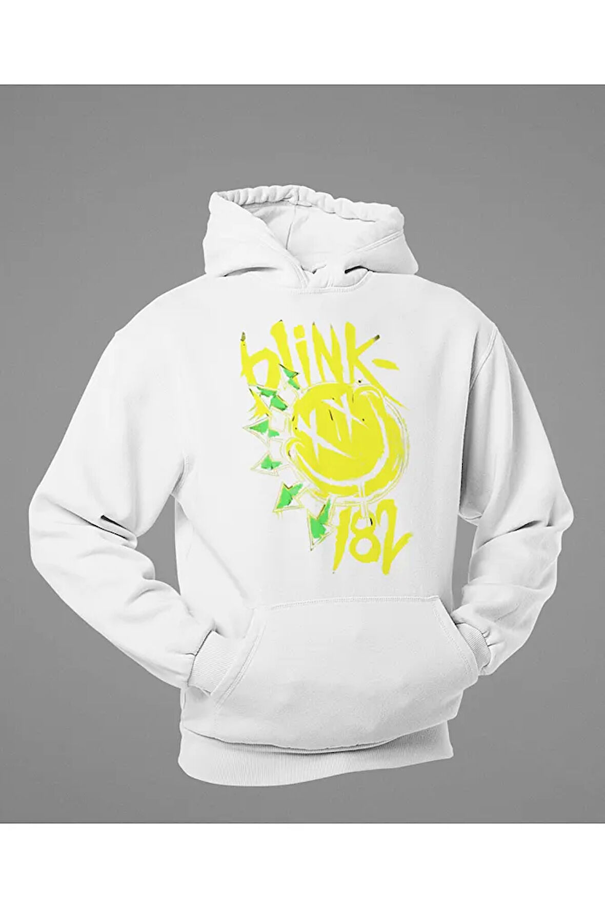 Gülen Surat Blink-182 Baskılı Unisex Oversize Hoodie