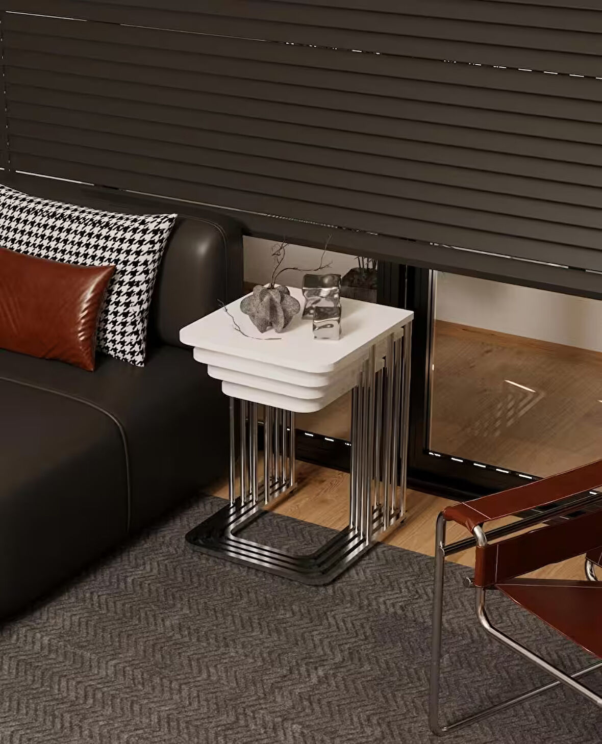 Ceylin 4lü Zigon Sehpa Mdf Tekerlekli Gümüş Ayak Beyaz