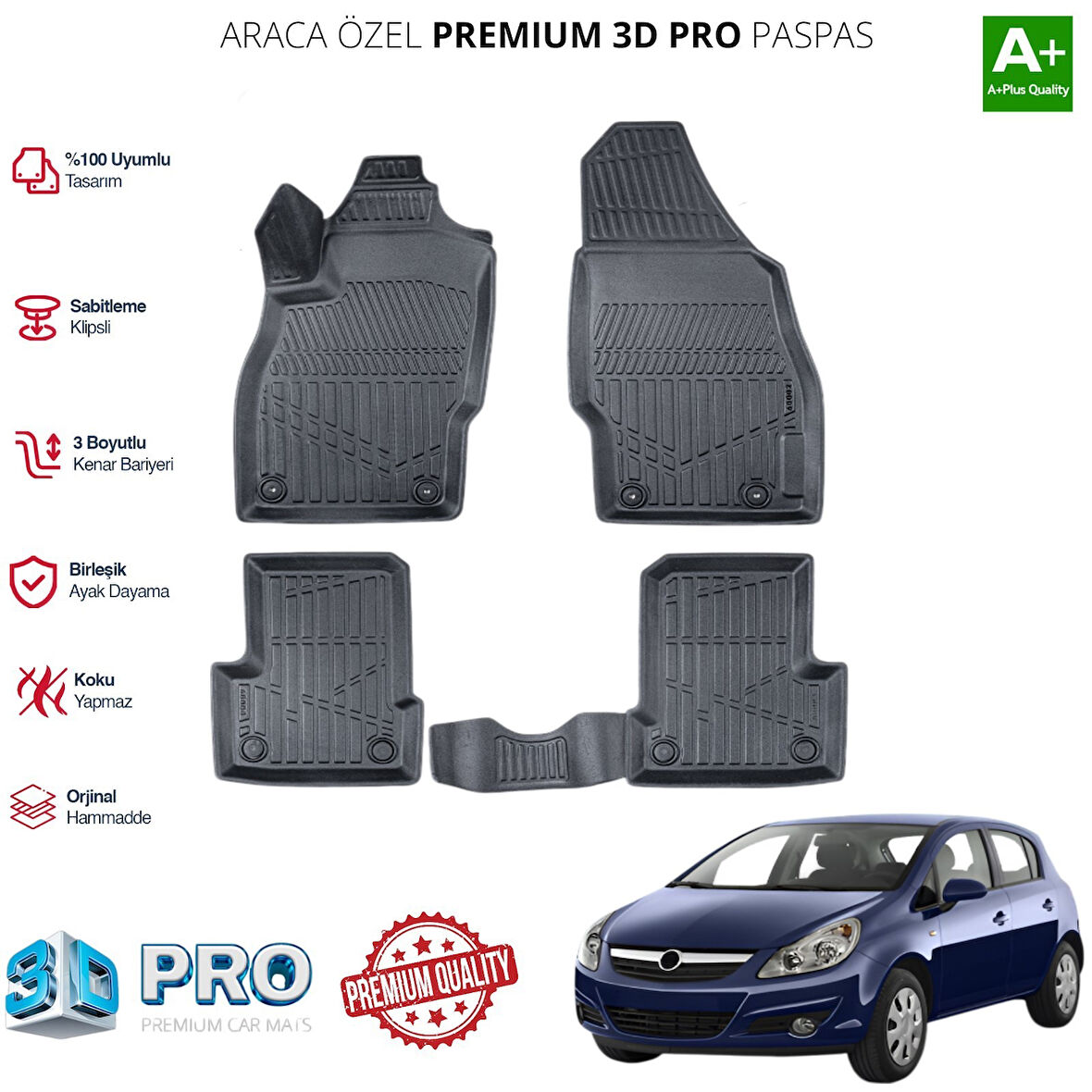 CORSA D ARACA ÖZEL 3D PASPAS 2006 2007 2008 2009 2010 2011 2012 2013 2014