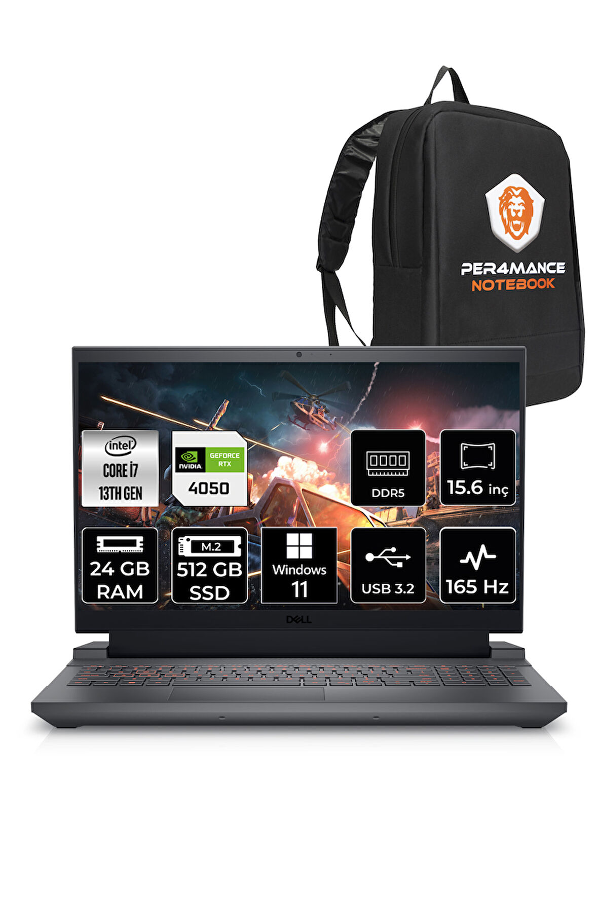 DELL G15 5530 i7 13650HX 24GB 512GB SSD RTX4050/6GB 140W 165HZ 15.6'' FHD W11P Gaming Laptop & PER4