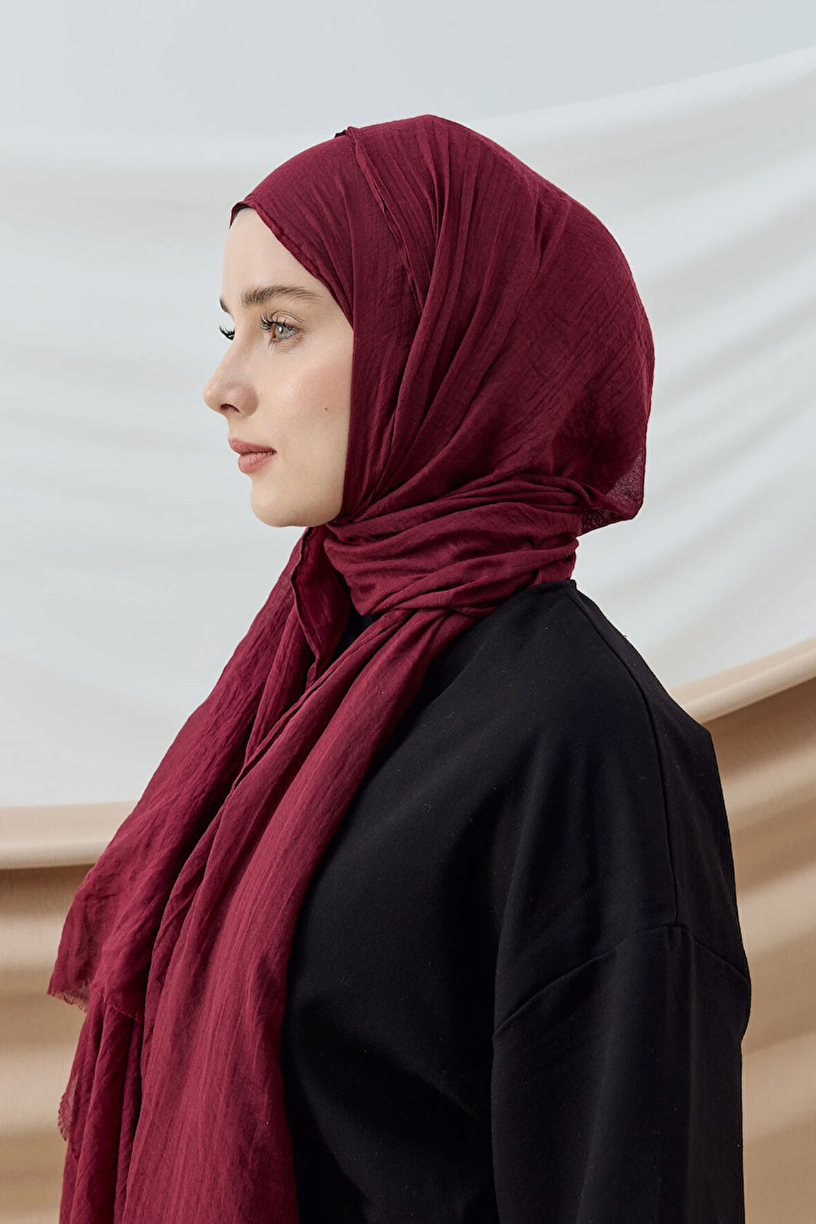 Aminenesil Modakaşmir İnce Pamuk Şal Vişne Renk