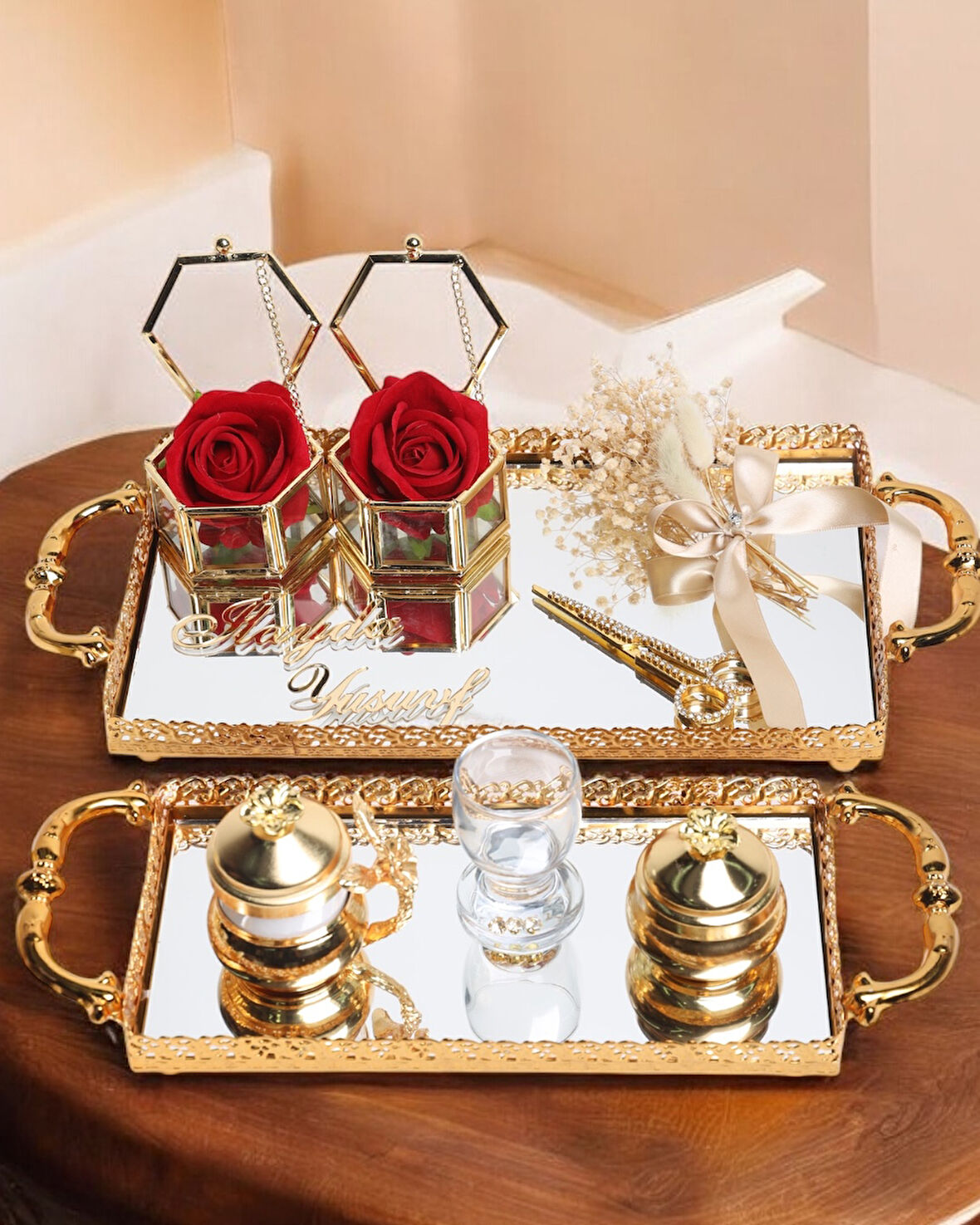 Affection Dantelli Gold Söz Nişan Tepsisi