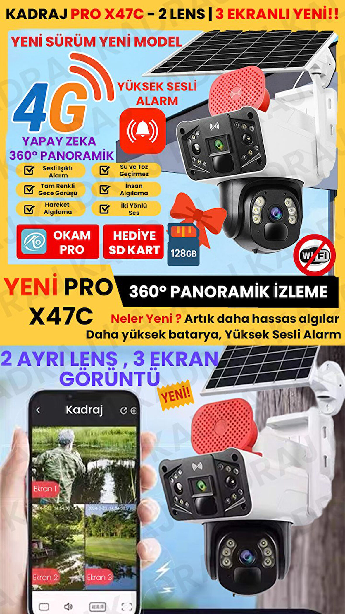 Sim Kartlı Güvenlik Kamerası, Solar Panelli Kamera, 4G  X47C PRO Güvenlik Kamerası, İnsan Takibi, Al