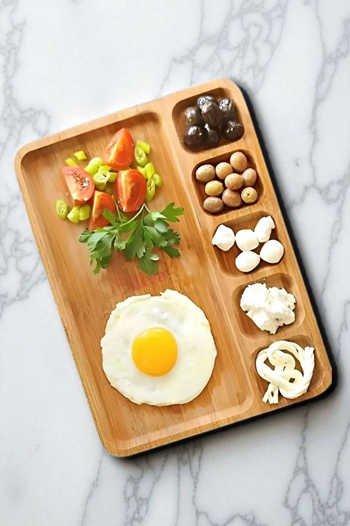 6 Bölmeli Bambu Kahvaltı Sunum Tabağı Bambu Kahvaltılık