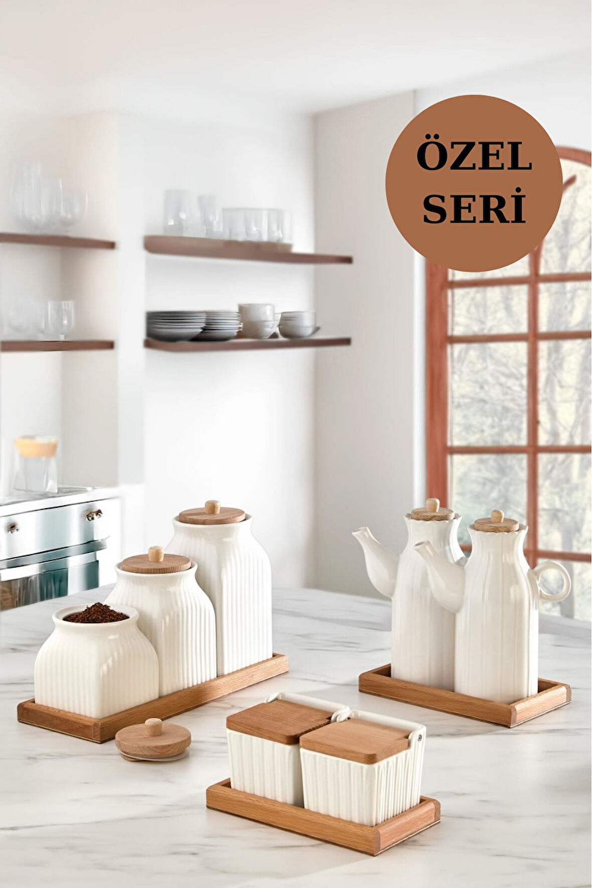 10 Parça Standlı Yağlık Baharatlık Tuzluk Takımı Çay Kahve Şeker Kavanozu Seti Yağdanlık Tuzluk Biberlik