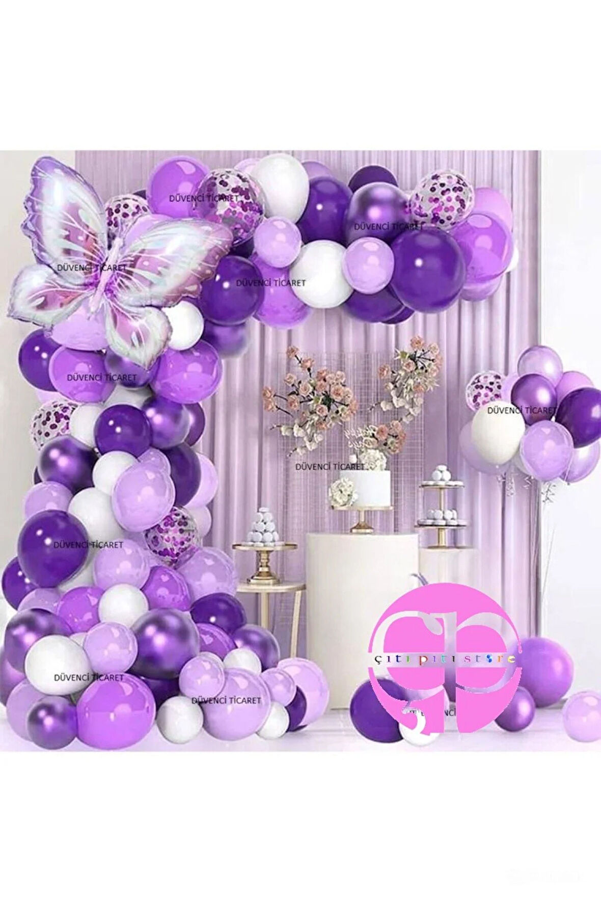 MOR KELEBEK FOLYOLU BALON ZİNCİR SET