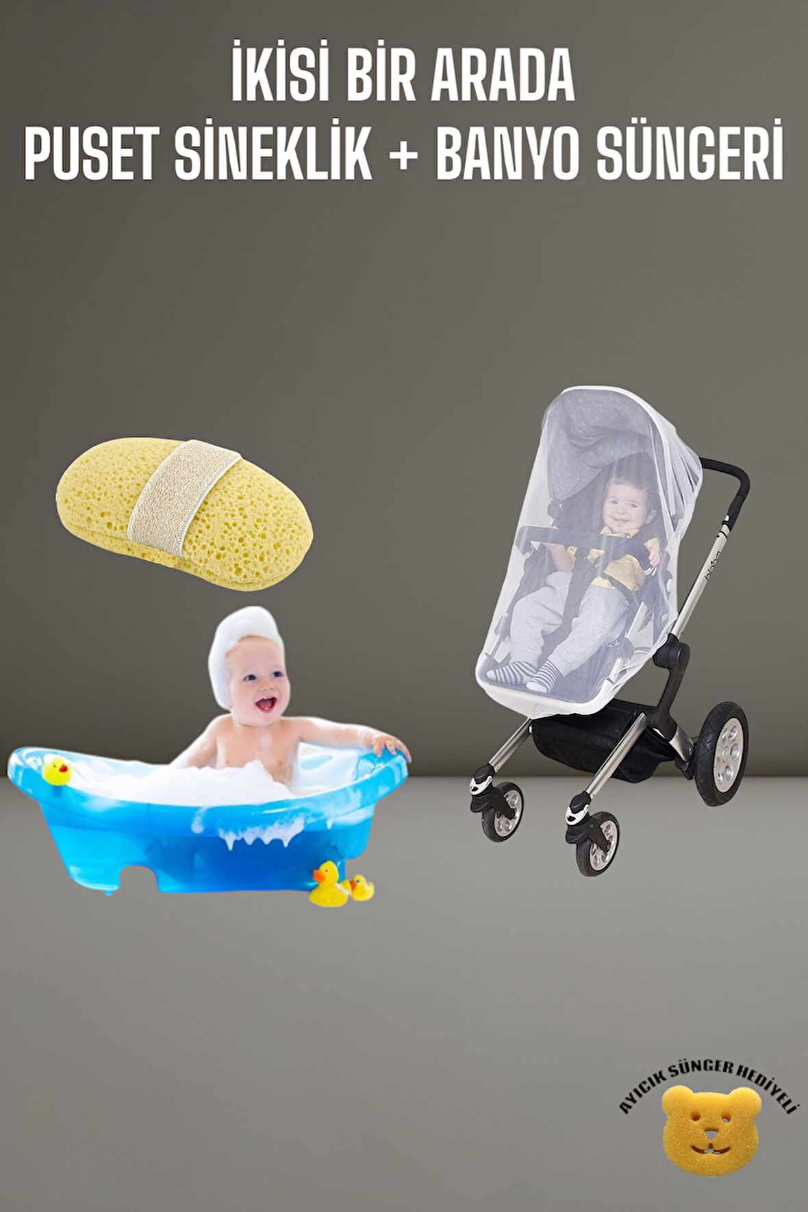 Tois Baby Bebek Banyo Süngeri + Puset Sinekliği (Beyaz)