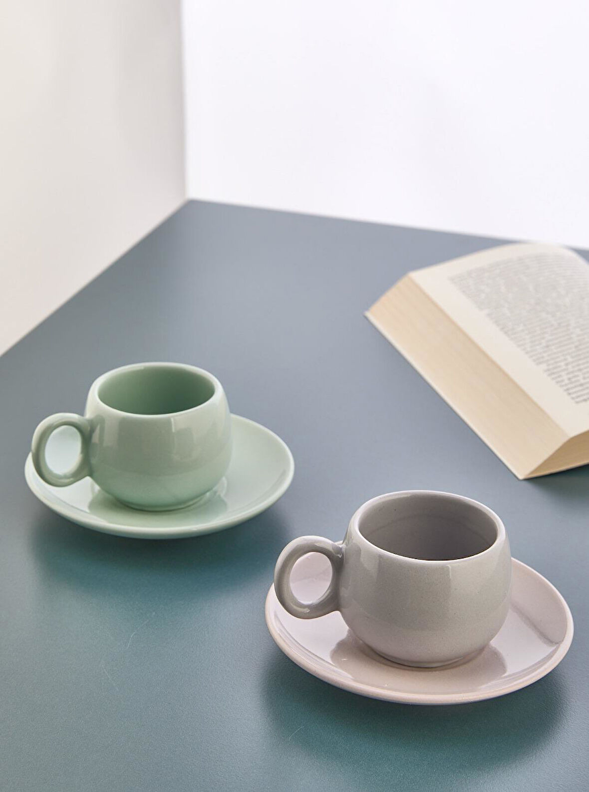 2'Li Kahve Fincan Takımı Yeşil Gri Espresso Fincanı