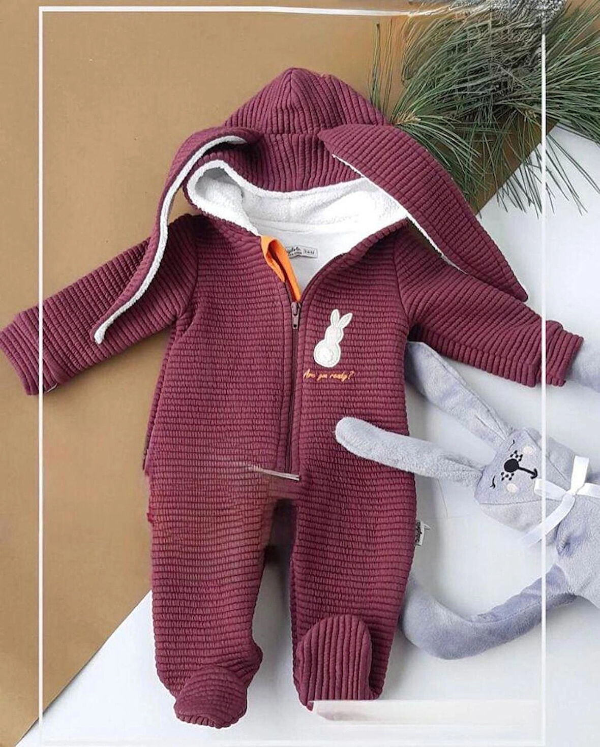 UNİSEX MODEL TAVŞAN KULAKLI PAMUKLU BEBEK TULUM ASTRONO TULUM