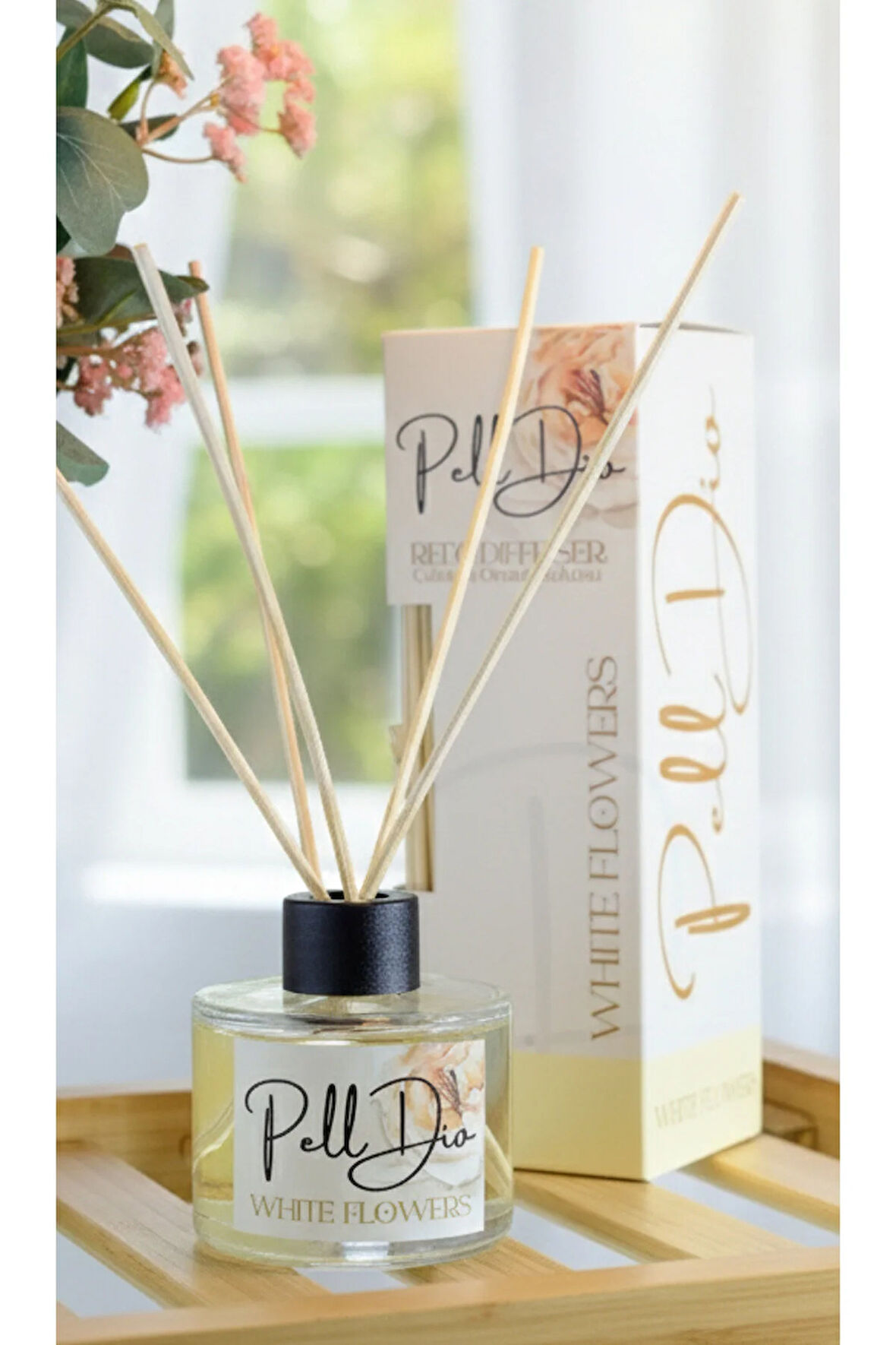 Beyaz Çiçekler Bambu Çubuklu Ortam Ev Oda Salon Koku Kokusu Ve Oda Parfümü 120 ml