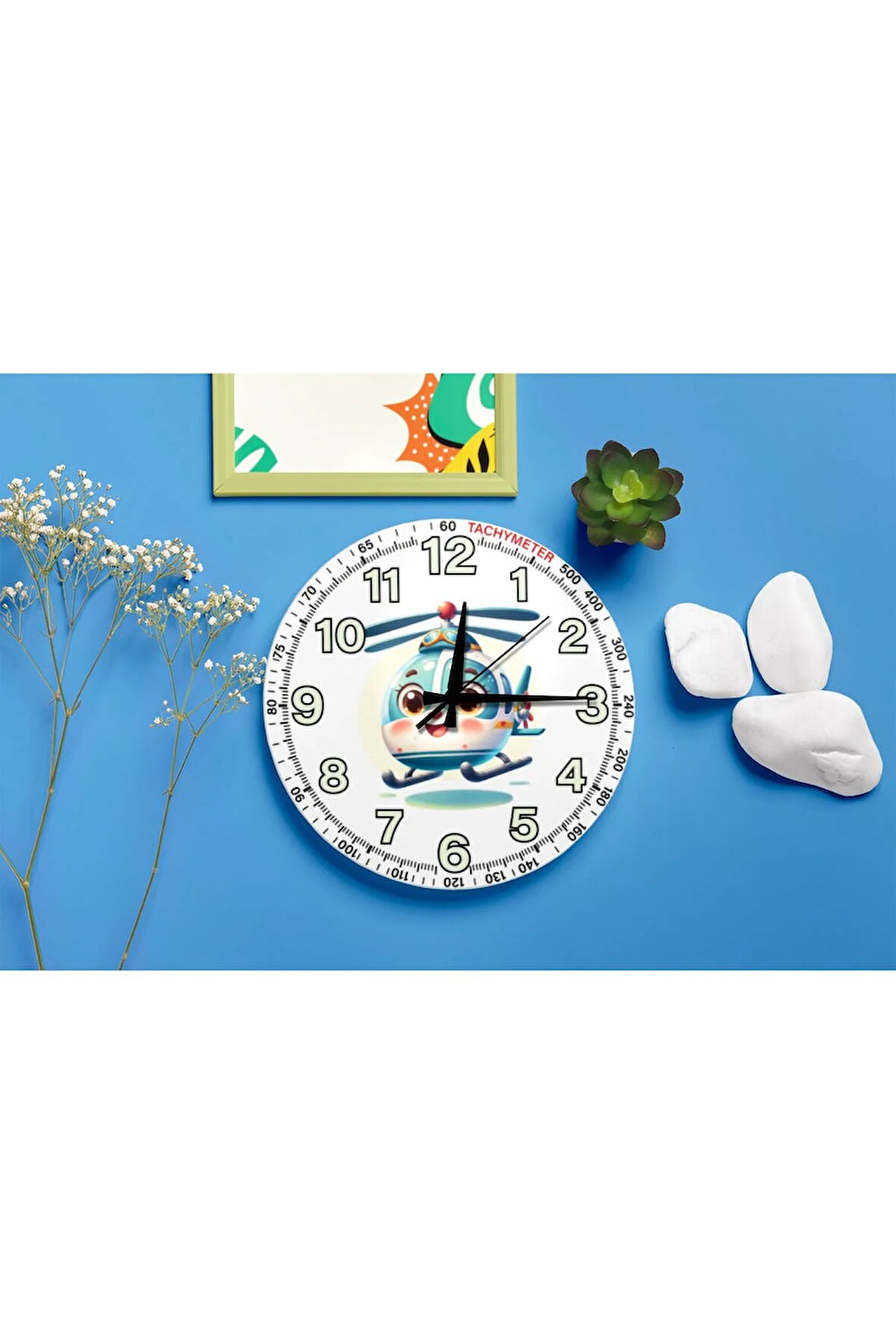 Sevimli Helikopter Karakterli Sessiz Mekanizma Duvar Saati – Çocuk Odası Dekoratif